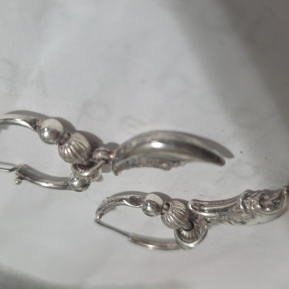 Vintage 925 Moon Hoop Earrings - Picture 4 of 7